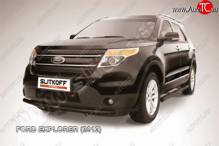 8 199 р. Защита переднего бампера d57 Slitkoff  Ford Explorer  U502 (2010-2016) (Цвет: серебристый)  с доставкой в г. Санкт‑Петербург