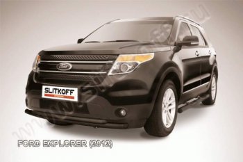 10 249 р. Защита переднего бампера d57/d57 Slitkoff  Ford Explorer  U502 (2010-2016) (Цвет: серебристый)  с доставкой в г. Санкт‑Петербург. Увеличить фотографию 1