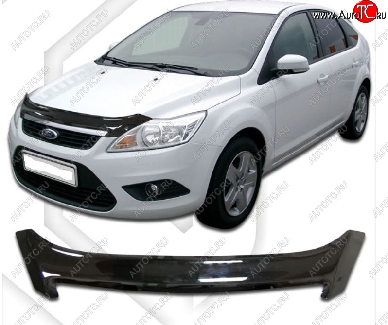 2 599 р. Дефлектор капота CA-Plastiс  Ford Focus  2 (2007-2011) хэтчбэк 3 дв. рестайлинг, хэтчбэк 5 дв. рестайлинг (Classic черный, Без надписи)  с доставкой в г. Санкт‑Петербург