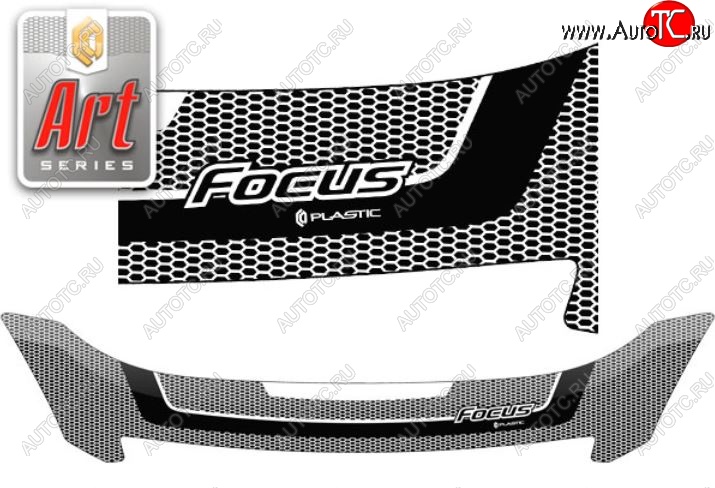 2 059 р. Дефлектор капота CA-Plastiс  Ford Focus  2 (2007-2011) (Серия Art графит)  с доставкой в г. Санкт‑Петербург