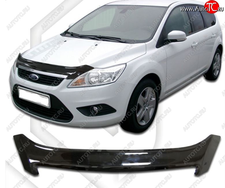 2 599 р. Дефлектор капота CA-Plastic  Ford Focus  2 (2007-2011) (Classic черный, Без надписи)  с доставкой в г. Санкт‑Петербург