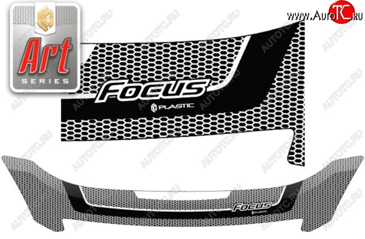 2 059 р. Дефлектор капота CA-Plastiс  Ford Focus  2 (2007-2011) (Серия Art черная)  с доставкой в г. Санкт‑Петербург