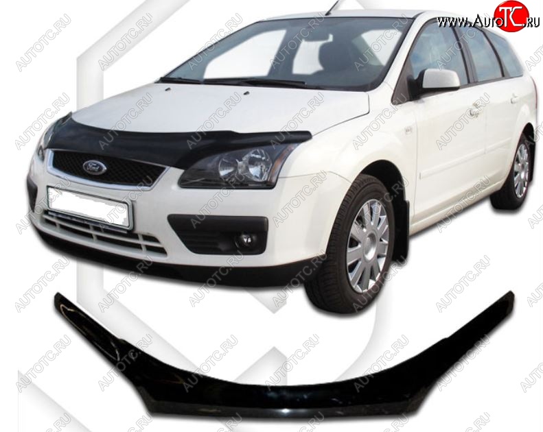 2 699 р. Дефлектор капота CA-Plastiс exclusive  Ford Focus  2 (2004-2008) (Classic черный, Без надписи)  с доставкой в г. Санкт‑Петербург