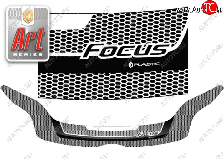 2 199 р. Дефлектор капота CA-Plastiс  Ford Focus  3 (2010-2015) (Серия Art белая)  с доставкой в г. Санкт‑Петербург