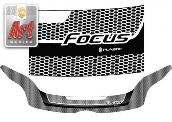 2 199 р. Дефлектор капота CA-Plastiс  Ford Focus  3 (2010-2015) (Серия Art черная)  с доставкой в г. Санкт‑Петербург. Увеличить фотографию 1