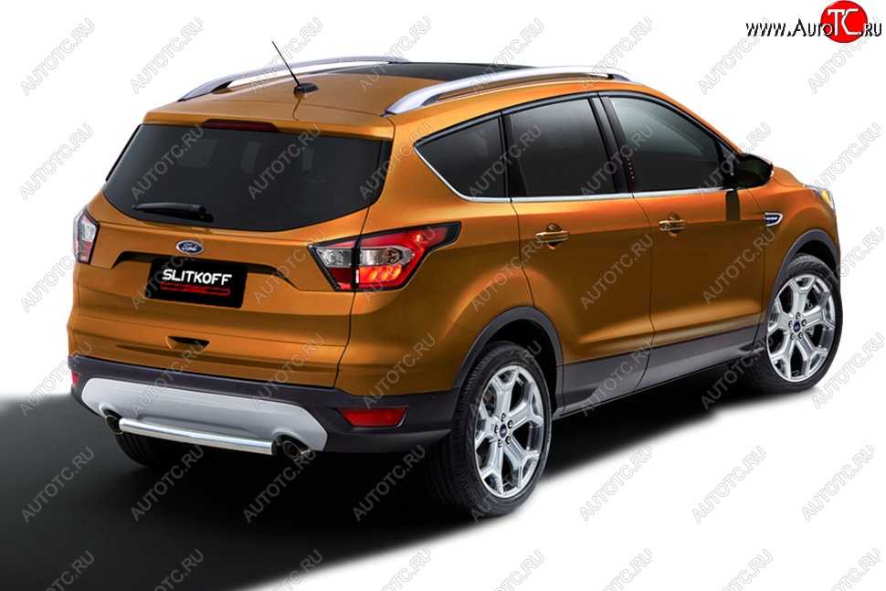 5 599 р. Защита заднего бампера Slitkoff (d57, короткая)  Ford Kuga  2 (2016-2019) рестайлинг (Нержавейка, Без окраски)  с доставкой в г. Санкт‑Петербург