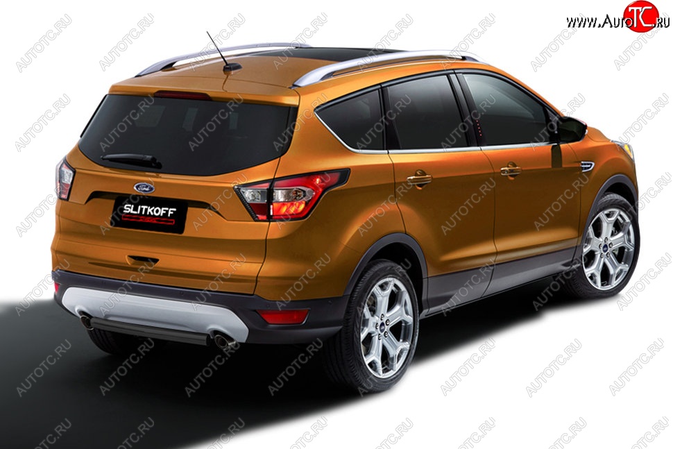 3 899 р. Защита заднего бампера Slitkoff (d57, короткая)  Ford Kuga  2 (2016-2019) рестайлинг (Сталь с полимерным покрытием. Цвет: чёрный)  с доставкой в г. Санкт‑Петербург