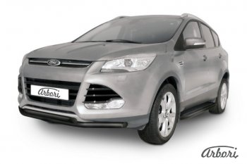 6 119 р. Защита переднего бампера Arbori (черная, 2 трубы d57 mm).  Ford Kuga  2 (2013-2016) дорестайлинг  с доставкой в г. Санкт‑Петербург. Увеличить фотографию 1