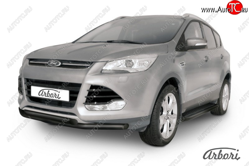 6 119 р. Защита переднего бампера Arbori (черная, 2 трубы d57 mm). Ford Kuga 2 дорестайлинг (2013-2016)  с доставкой в г. Санкт‑Петербург