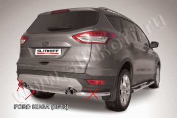 5 599 р. Защита заднего бампера Slitkoff (57 mm, короткая  Ford Kuga  2 (2013-2016) дорестайлинг (Нержавейка, Полированная)  с доставкой в г. Санкт‑Петербург. Увеличить фотографию 1