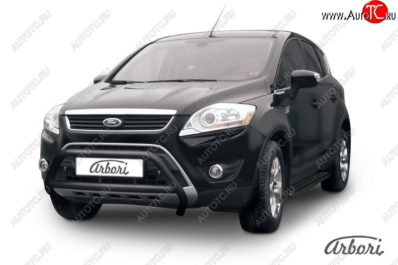 11 789 р. Защита переднего бампера Arbori (низкая, черная, d57 mm)  Ford Kuga  1 (2008-2013)  с доставкой в г. Санкт‑Петербург