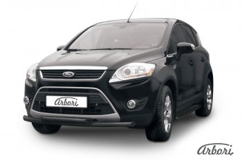 1 349 р. Защита переднего бампера Arbori (черная, 2 трубы d57 и 57 mm) Ford Kuga 1 (2008-2013)  с доставкой в г. Санкт‑Петербург. Увеличить фотографию 1