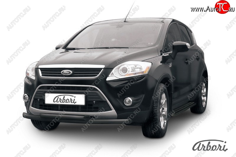 1 349 р. Защита переднего бампера Arbori (черная, 2 трубы d57 и 57 mm) Ford Kuga 1 (2008-2013)  с доставкой в г. Санкт‑Петербург