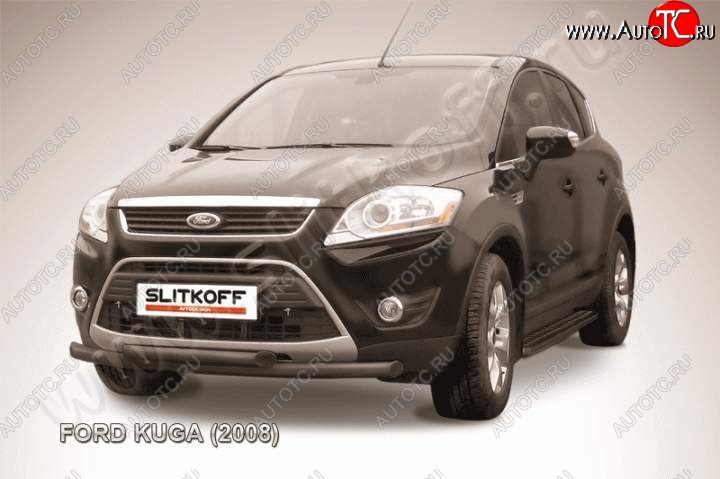 6 999 р. Защита переднего бампера из труб d57 Slitkoff Ford Kuga 1 (2008-2013) (Цвет: серебристый)  с доставкой в г. Санкт‑Петербург