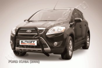 14 849 р. Кенгурятник d57 Slitkoff (высокий, с перемычкой) Ford Kuga 1 (2008-2013) (Цвет: серебристый)  с доставкой в г. Санкт‑Петербург. Увеличить фотографию 1