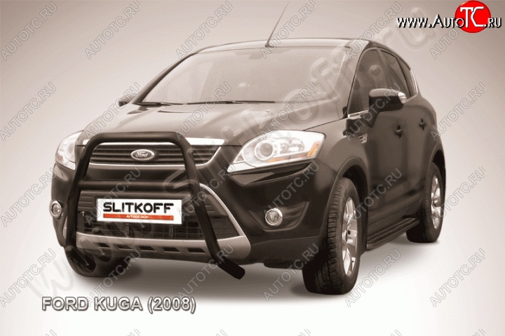 14 849 р. Кенгурятник d57 Slitkoff (высокий, с перемычкой) Ford Kuga 1 (2008-2013) (Цвет: серебристый)  с доставкой в г. Санкт‑Петербург