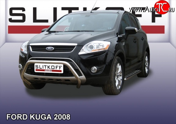 19 599 р. Усиленная низкая защита переднего бампера Slitkoff Ford Kuga 1 (2008-2013) (Нержавейка, Полированная)  с доставкой в г. Санкт‑Петербург