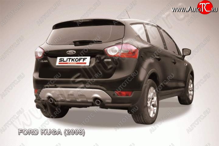 3 899 р. Защита заднего бампера d57 Slitkoff (d57, черная, короткая)  Ford Kuga  1 (2008-2013) (Цвет: серебристый)  с доставкой в г. Санкт‑Петербург