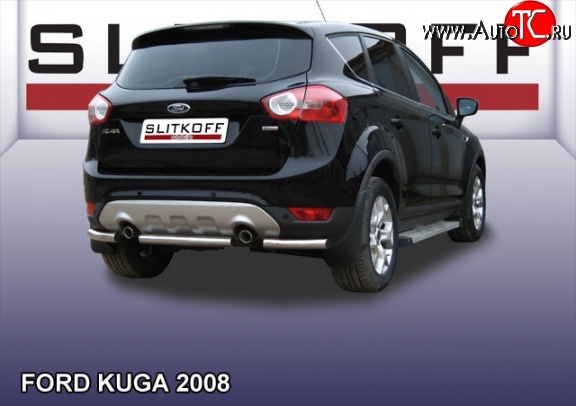 5 599 р. Защита заднего бампера из короткой трубы диаметром 57 мм Slitkoff  Ford Kuga  1 (2008-2013) (Нержавейка, Полированная)  с доставкой в г. Санкт‑Петербург