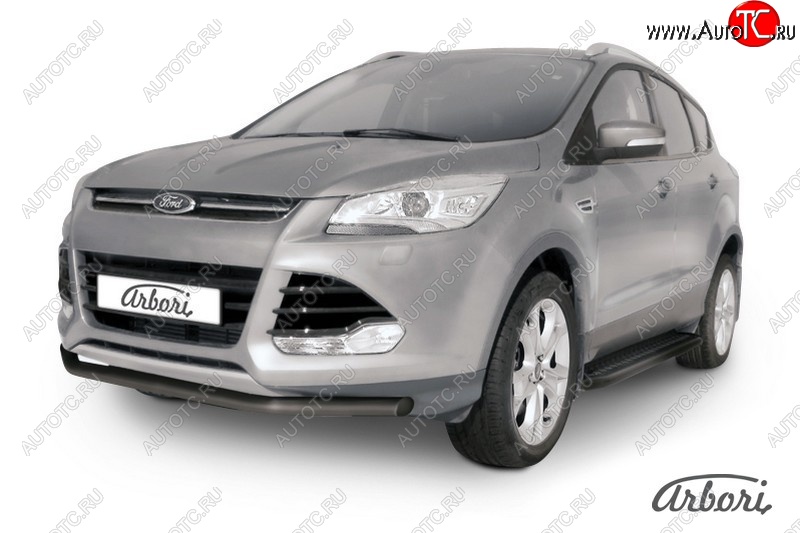 7 019 р. Защита переднего бампера Arbori (черная, 1 труба d57 mm). Ford Kuga 2 дорестайлинг (2013-2016)  с доставкой в г. Санкт‑Петербург