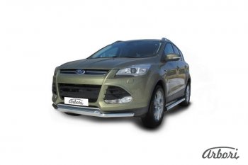 20 799 р. Защита переднего бампера Arbori (нержавейка, 2 трубы d57 и 57 mm)  Ford Kuga  2 (2013-2016) дорестайлинг  с доставкой в г. Санкт‑Петербург. Увеличить фотографию 2