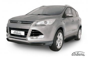 7 019 р. Защита переднего бампера Arbori (черная, 1 труба d76 mm).  Ford Kuga  2 (2013-2016) дорестайлинг  с доставкой в г. Санкт‑Петербург. Увеличить фотографию 1