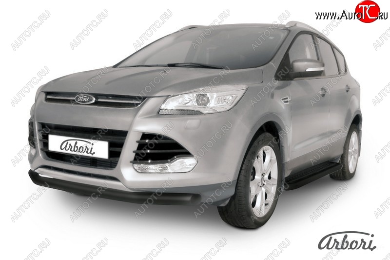 7 019 р. Защита переднего бампера Arbori (черная, 1 труба d76 mm).  Ford Kuga  2 (2013-2016) дорестайлинг  с доставкой в г. Санкт‑Петербург