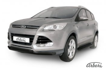 8 369 р. Защита переднего бампера Arbori (черная, 2 трубы d76 и 57 mm)  Ford Kuga  2 (2013-2016) дорестайлинг  с доставкой в г. Санкт‑Петербург. Увеличить фотографию 1