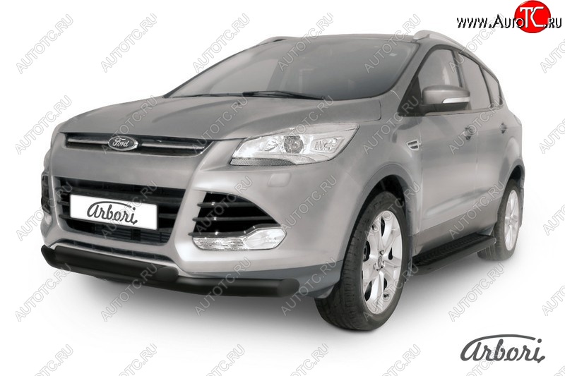 8 369 р. Защита переднего бампера Arbori (черная, 2 трубы d76 и 57 mm) Ford Kuga 2 дорестайлинг (2013-2016)  с доставкой в г. Санкт‑Петербург