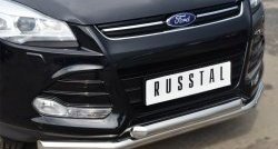 15 649 р. Защита переднего бампера (2 трубыØ76 мм, нержавейка) Russtal Ford Kuga 2 дорестайлинг (2013-2016)  с доставкой в г. Санкт‑Петербург. Увеличить фотографию 2