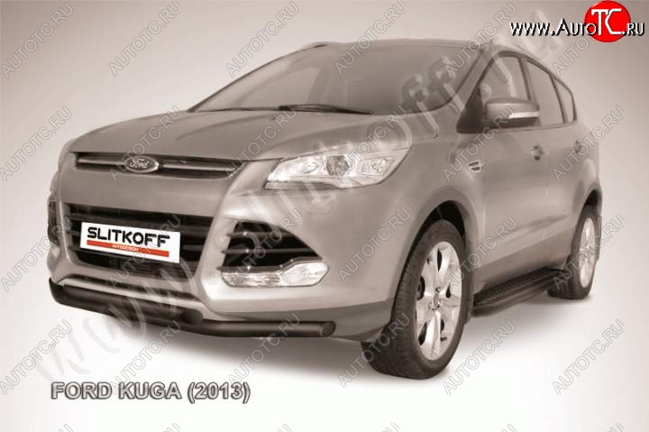 6 999 р. Защита переднего бампера Slitkoff (труба d57/d57) Ford Kuga 2 дорестайлинг (2013-2016) (Цвет: серебристый)  с доставкой в г. Санкт‑Петербург