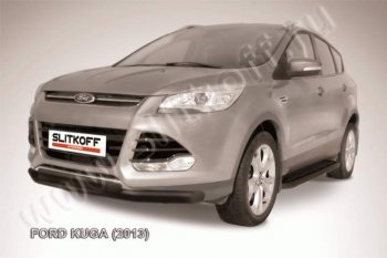 9 799 р. Защита переднего бампера Slitkoff (труба d76/d57)  Ford Kuga  2 (2013-2016) дорестайлинг (Цвет: серебристый)  с доставкой в г. Санкт‑Петербург. Увеличить фотографию 1