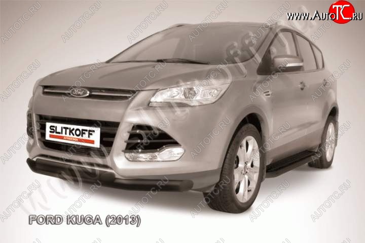 9 799 р. Защита переднего бампера Slitkoff (труба d76/d57)  Ford Kuga  2 (2013-2016) дорестайлинг (Цвет: серебристый)  с доставкой в г. Санкт‑Петербург