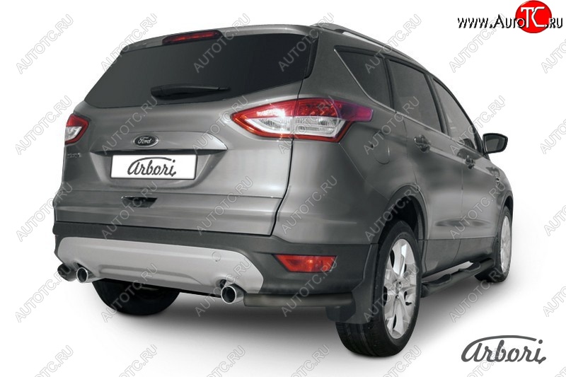 5 399 р. Защита заднего бампера Arbori (уголки, черная, 1 труба d57 mm). Ford Kuga 2 дорестайлинг (2013-2016)  с доставкой в г. Санкт‑Петербург