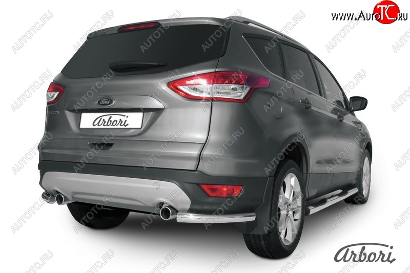 6 389 р. Защита заднего бампера Arbori (уголки, нержавейка, 1 труба d57 mm). Ford Kuga 2 дорестайлинг (2013-2016)  с доставкой в г. Санкт‑Петербург