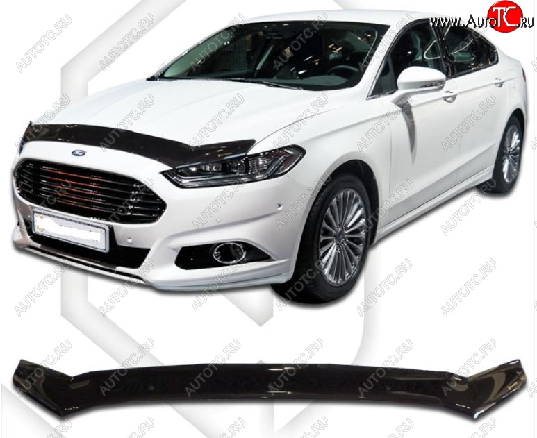 1 799 р. Дефлектор капота CA-Plastiс Ford Mondeo MK5 CD391 дорестайлинг седан (2014-2018) (Classic черный, Без надписи)  с доставкой в г. Санкт‑Петербург