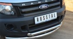 25 799 р. Защита переднего бампера (2 трубыØ76 и 63 мм, нержавейка) Russtal Ford Ranger DoubleCab дорестайлинг (2011-2016)  с доставкой в г. Санкт‑Петербург. Увеличить фотографию 2