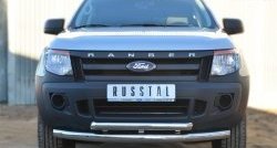 Защита переднего бампера (2 трубыØ76 и 63 мм, нержавейка) Russtal Ford Ranger DoubleCab дорестайлинг (2011-2016)