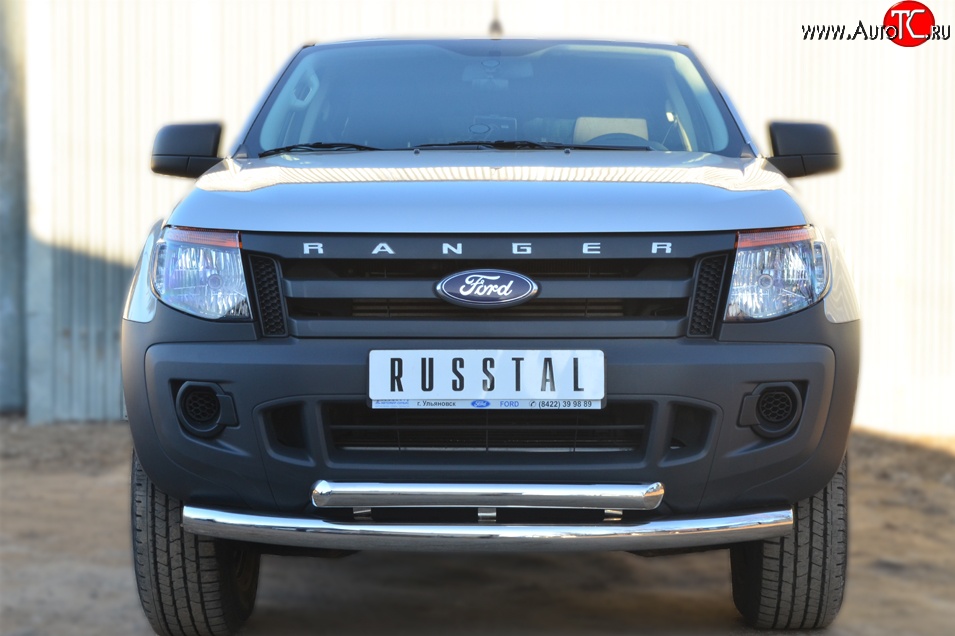 25 799 р. Защита переднего бампера (2 трубыØ76 и 63 мм, нержавейка) Russtal Ford Ranger DoubleCab дорестайлинг (2011-2016)  с доставкой в г. Санкт‑Петербург