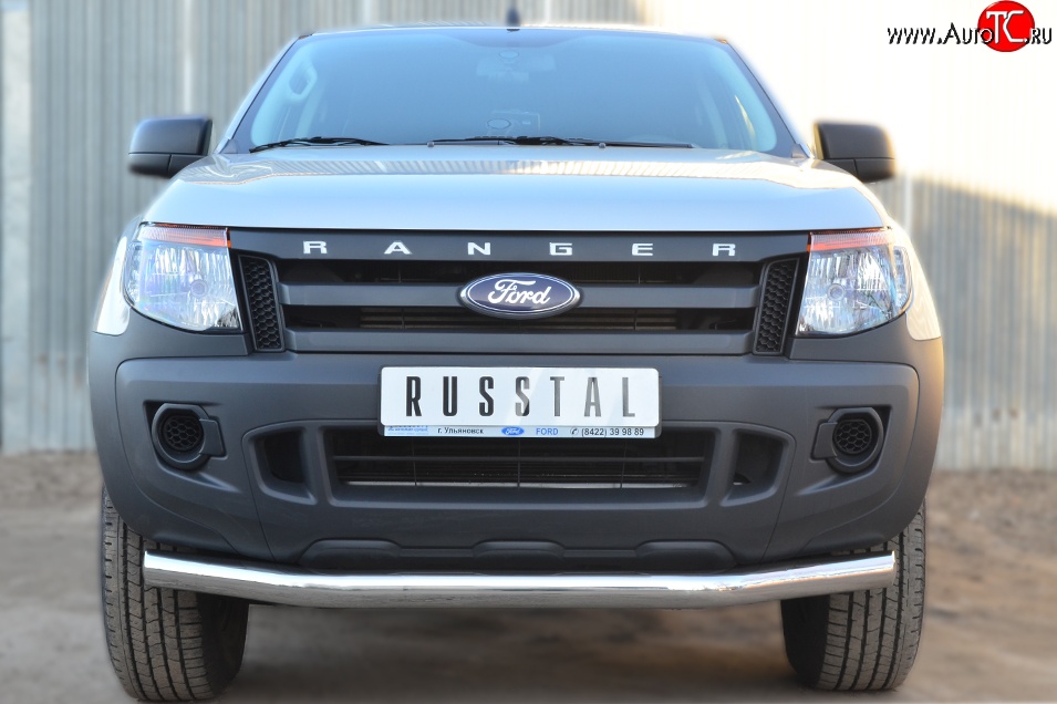 16 499 р. Одинарная защита переднего бампера диаметром 76 мм SLITKOFF  Ford Ranger ( DoubleCab,  RapCab) (2011-2016) дорестайлинг, дорестайлинг  с доставкой в г. Санкт‑Петербург