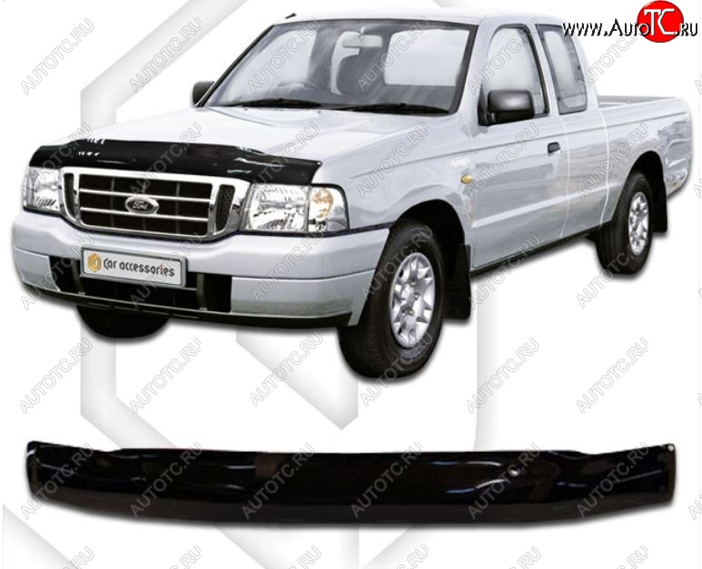 1 839 р. Дефлектор капота CA-Plastic  Ford Ranger (2003-2007) рестайлинг (Classic черный, Без надписи)  с доставкой в г. Санкт‑Петербург