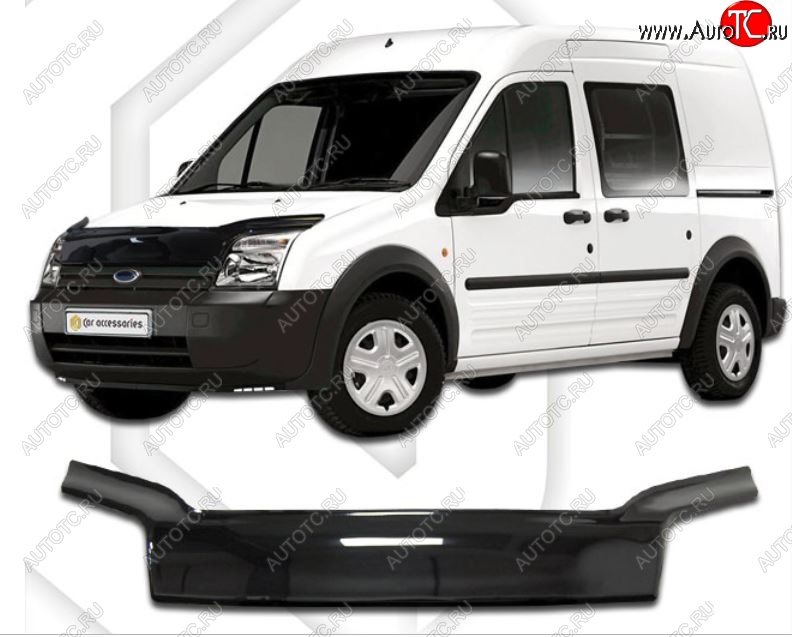2 459 р. Дефлектор капота CA-Plastiс exclusive  Ford Tourneo Connect (2002-2013) (Classic черный, Без надписи)  с доставкой в г. Санкт‑Петербург