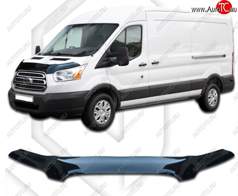 3 599 р. Дефлектор капота CA-Plastiс exclusive  Ford Transit (2014-2022) цельнометаллический фургон (Classic черный, Без надписи)  с доставкой в г. Санкт‑Петербург