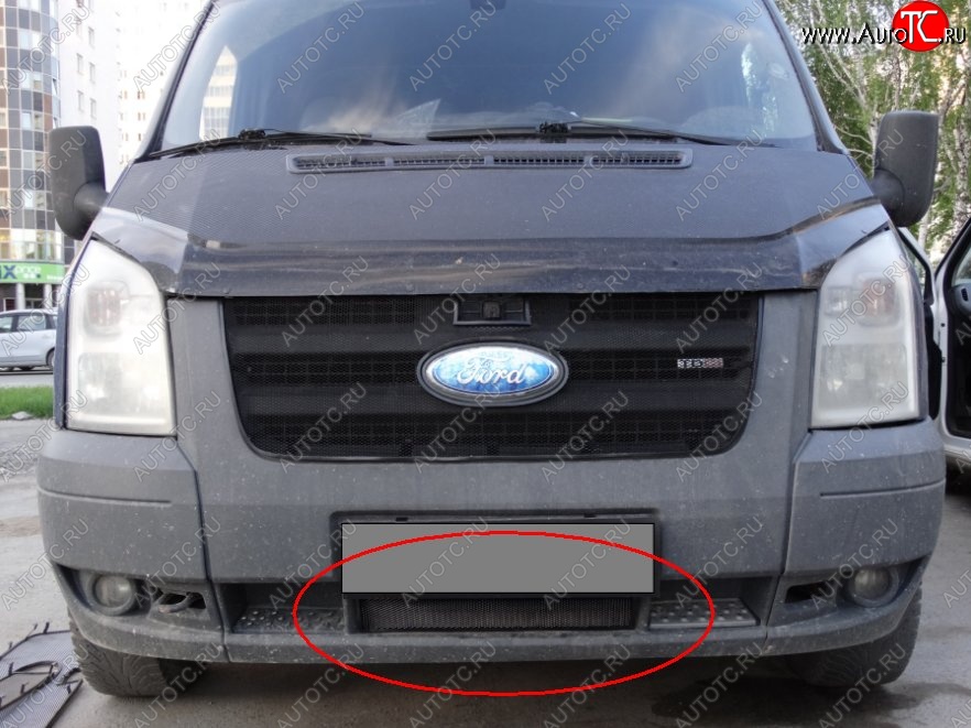 1 469 р. Нижняя защитная сетка на бампер (рестайлинг) Russtal (черная) Ford Transit цельнометаллический фургон (2006-2014)  с доставкой в г. Санкт‑Петербург