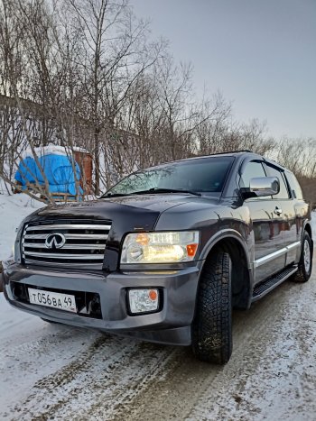 2 799 р. Дефлектор капота CA-Plastiс exclusive INFINITI QX56 JA60 дорестайлинг (2004-2007) (Classic черный, Без надписи)  с доставкой в г. Санкт‑Петербург. Увеличить фотографию 2