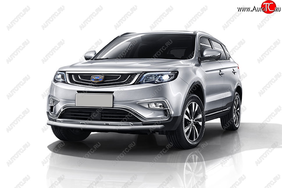 6 999 р. Защита переднего бампера Slitkoff (d57 мм)  Geely Atlas (2017-2024) (Сталь с полимерным покрытием. Цвет: серебристый)  с доставкой в г. Санкт‑Петербург