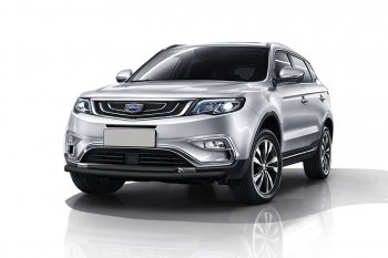 8 399 р. Защита переднего бампера Slitkoff (двойная, d57/42 мм) Geely Atlas NL3 (2016-2022) (Сталь с полимерным покрытием. Цвет: чёрный)  с доставкой в г. Санкт‑Петербург. Увеличить фотографию 1