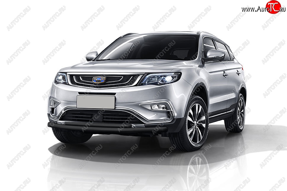 8 399 р. Защита переднего бампера Slitkoff (двойная, d57/42 мм) Geely Atlas NL3 (2016-2022) (Сталь с полимерным покрытием. Цвет: чёрный)  с доставкой в г. Санкт‑Петербург