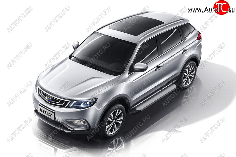 14 999 р. Пороги алюминиевые Slitkoff  Geely Atlas  NL3 - Atlas Pro  NL3 (Optima Silver)  с доставкой в г. Санкт‑Петербург