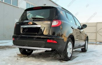 6 299 р. Защита заднего бампера Slitkoff (Ø 57, радиусная)  Geely Emgrand X7 (2015-2018) 1-ый рестайлинг (Сталь с полимерным покрытием. Цвет: серебристый)  с доставкой в г. Санкт‑Петербург. Увеличить фотографию 1